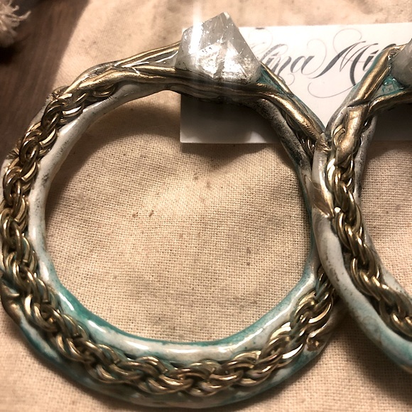 SOLD - ADINA MILLS Quartz and Gold Chain Doorknocker Earrings - for pierced ears - Picture 2 of 5